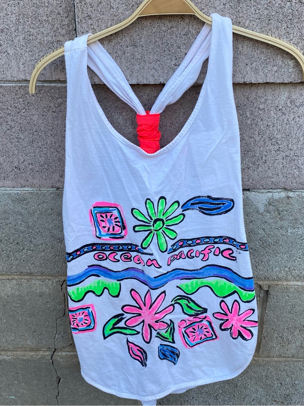 Vintage OP Ocean Pacific Tank Top Women's Large Beach Cover Surf 80's USA Made
